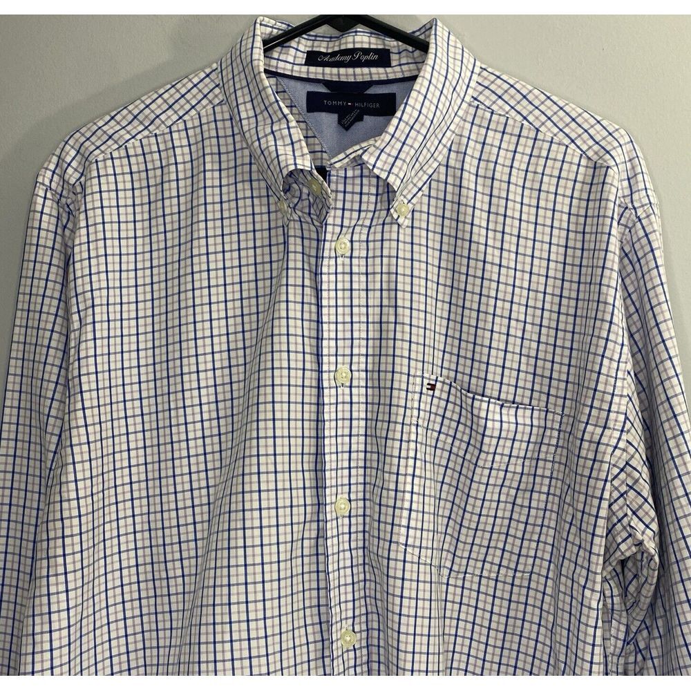 Tommy Hilfiger Men's Button Down Shirt Size L Blue Purple Plaid Academy Poplin